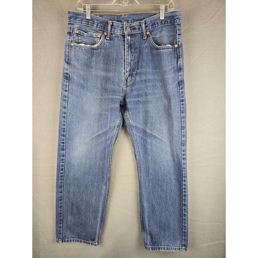 Levi's Men's 36x30 Jeans Stone Washed Blue Denim Straight Leg Frayed Pocket